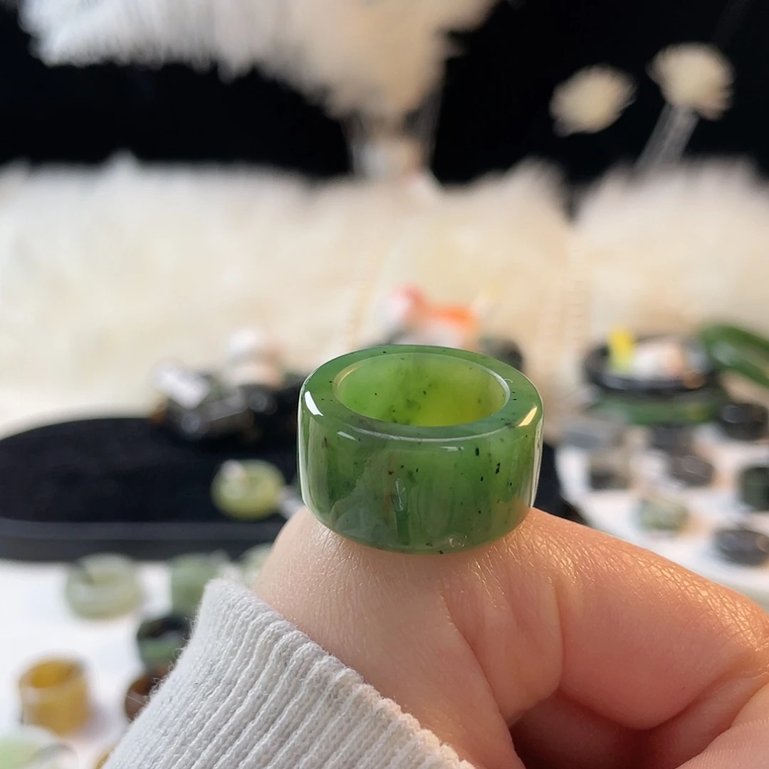 Y****和田玉未镶嵌戒指k99 碧玉乌兰海圆切17.5mm