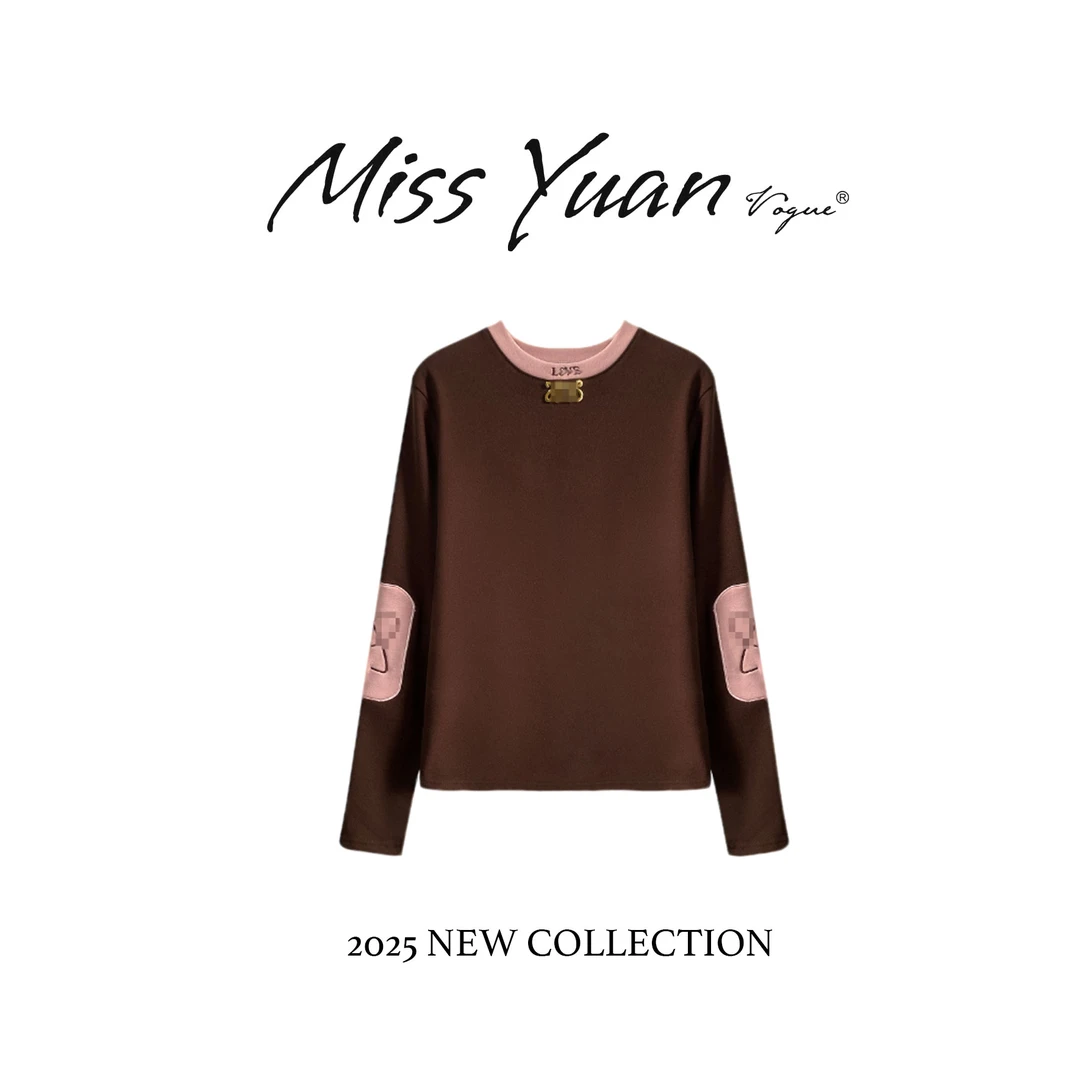 M.Y 媛总 CSIN轻奢时尚拼接T恤衫2024秋冬百搭打底上衣#66122