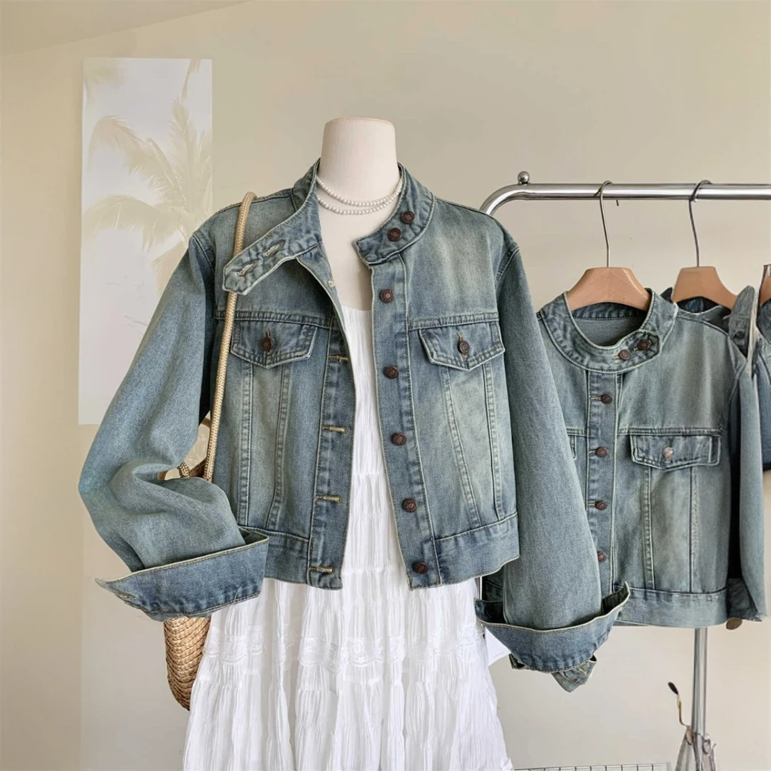 复古港味水洗牛仔外套女2025早春新款设计感宽松显瘦短款夹克上衣