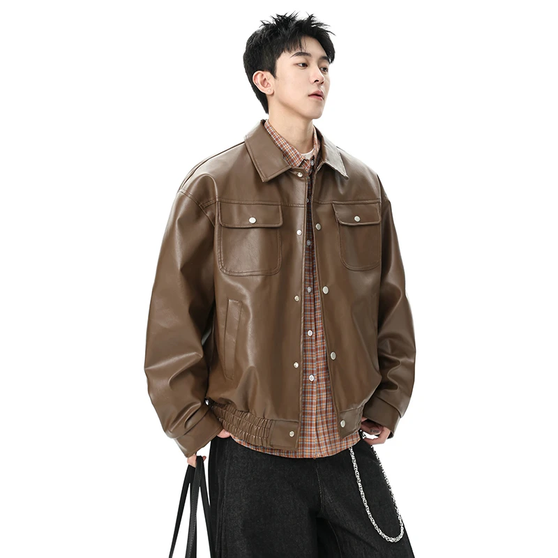 美式防水防污皮衣男款秋季高街痞帅机车情侣外套复古宽松PU皮夹克
