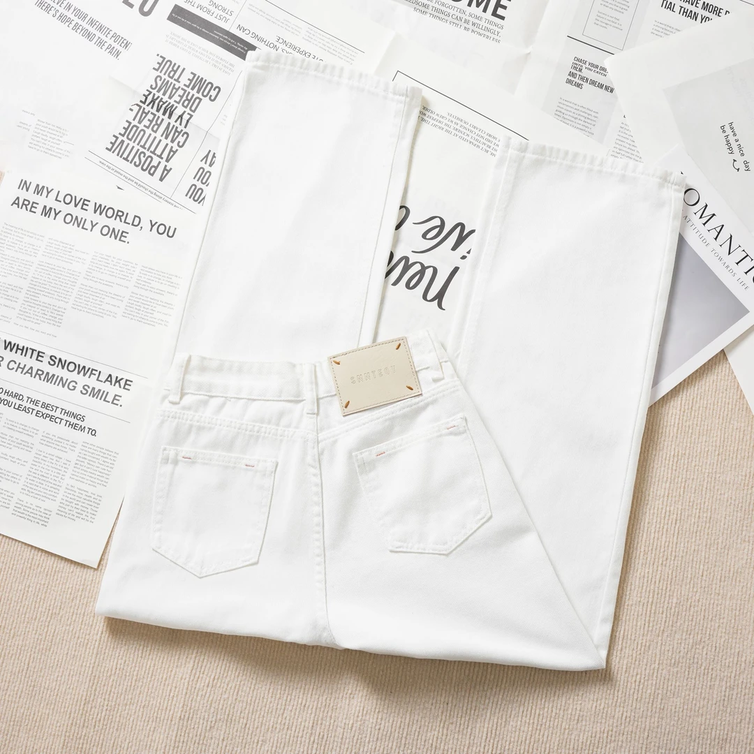 2025新款白色牛仔裤时尚百搭高腰显瘦窄版直筒宽松韩版