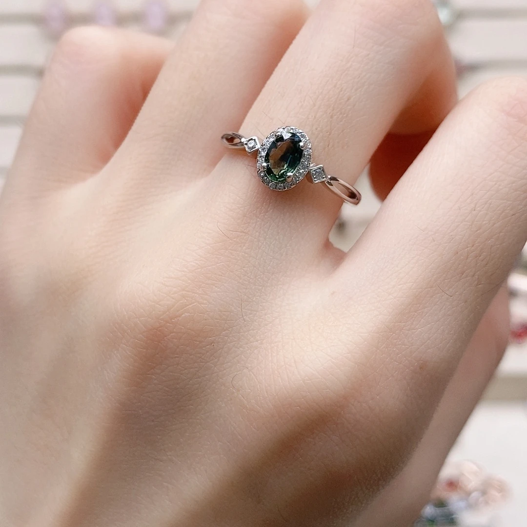 蓝宝石戒指银S925镶嵌戒指