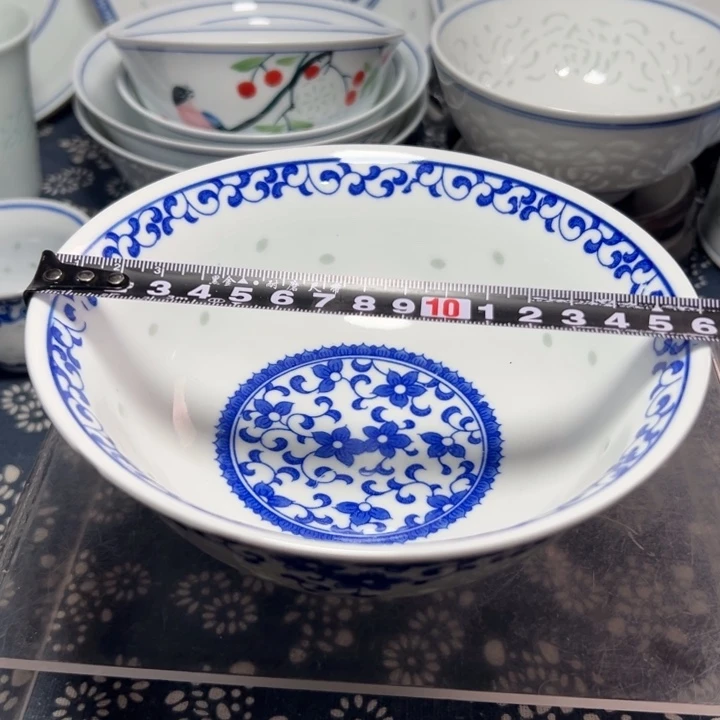 青花玲珑6寸紫荆花面碗