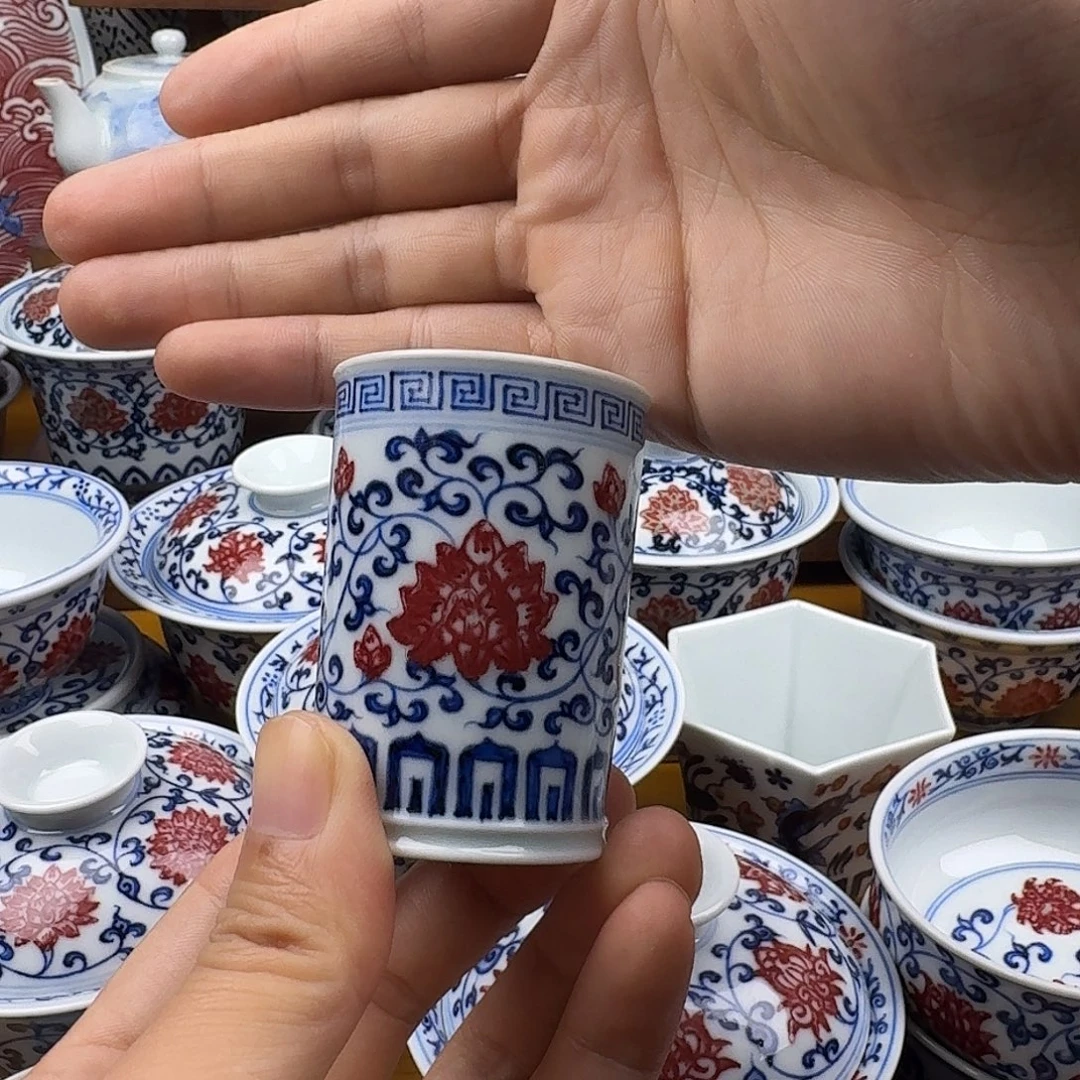 再***桥当代釉里红直筒闻香杯