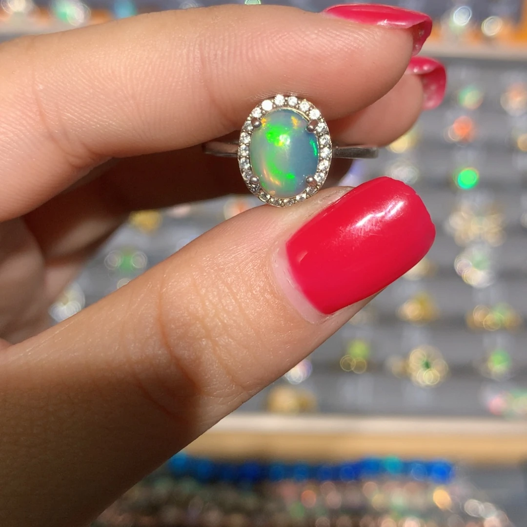 银S925镶嵌欧泊欧泊戒指l