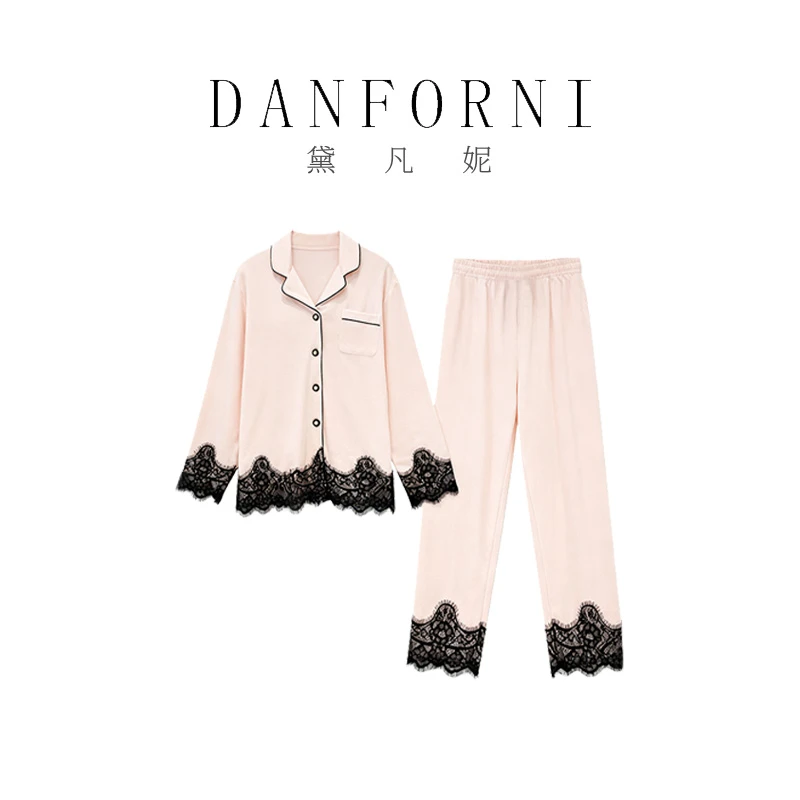 黛凡妮海岛绒拼接蕾丝家居服套装ZJ82581