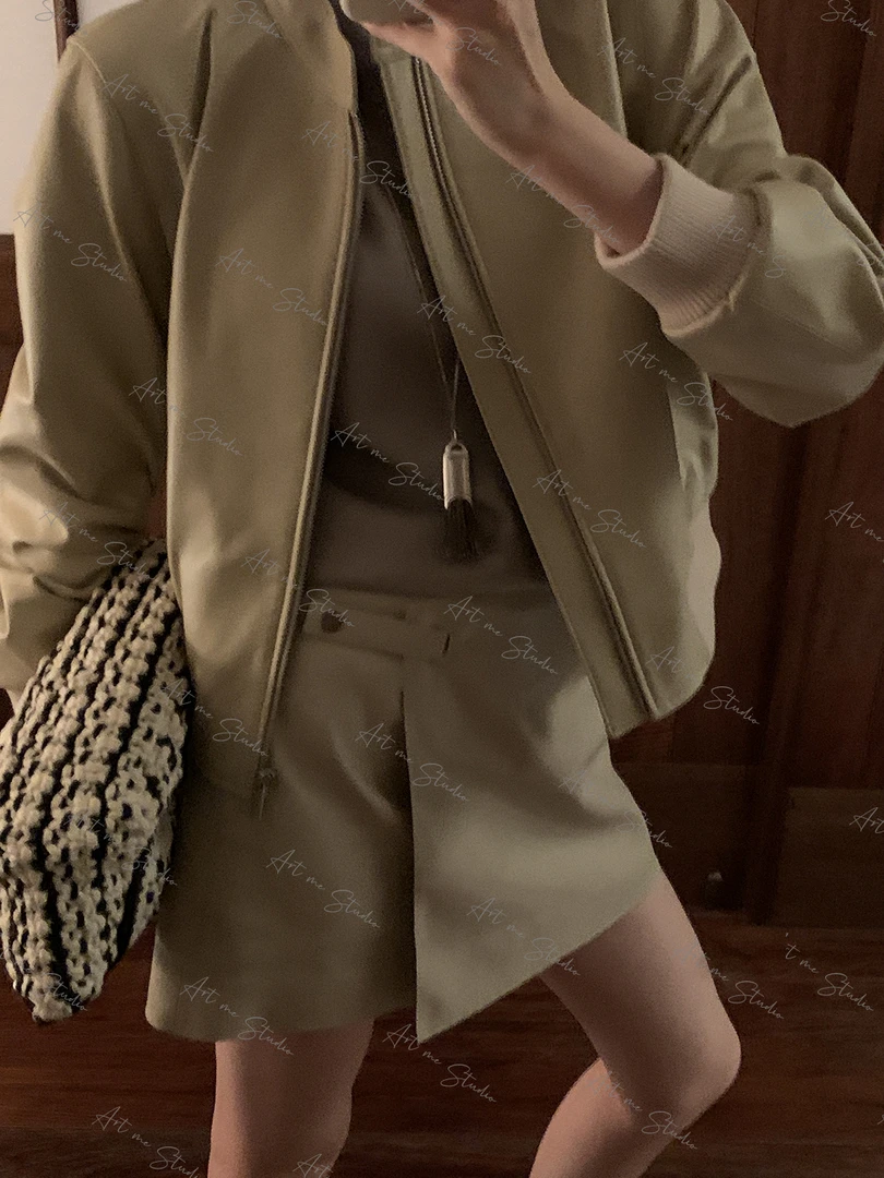 复古高级简约酷姐OOTD美拉德风日常百搭两色皮短裤裙w1768j1