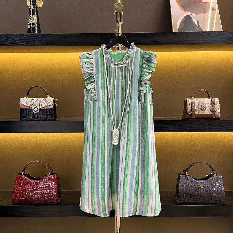 青仓【夏夏专属】林荫小道新品氧气摩卡收腰条纹显瘦连衣裙  15221