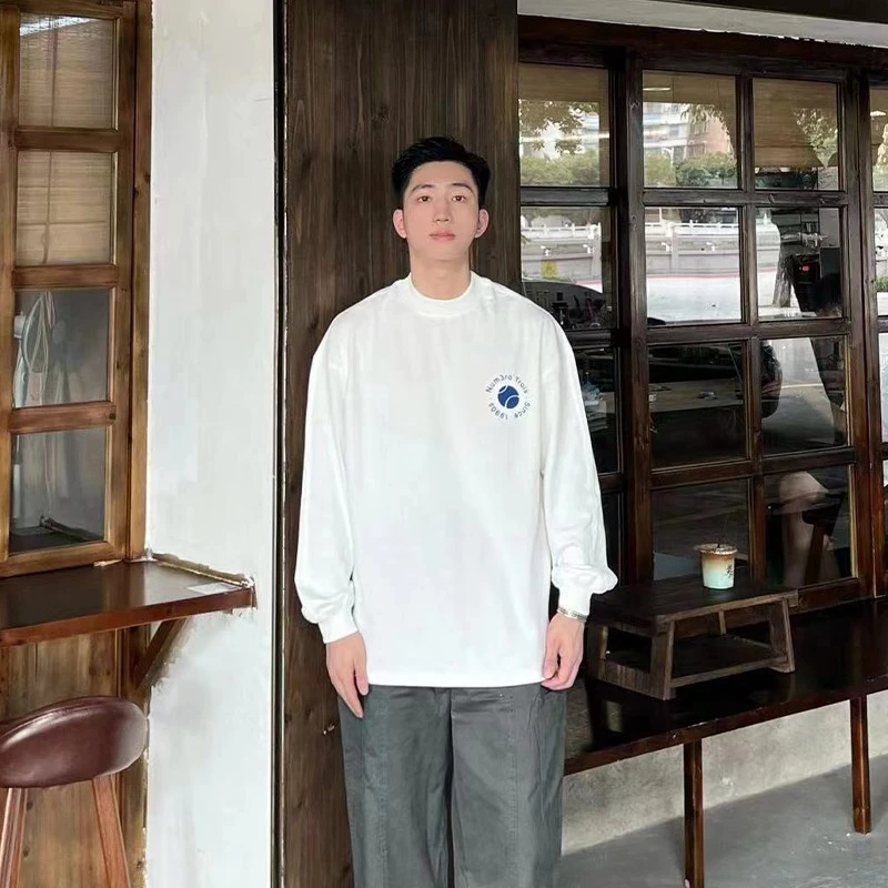 叁号NT 日系简约美式复古百搭圆领宽松休闲上衣 春秋季长袖t恤男