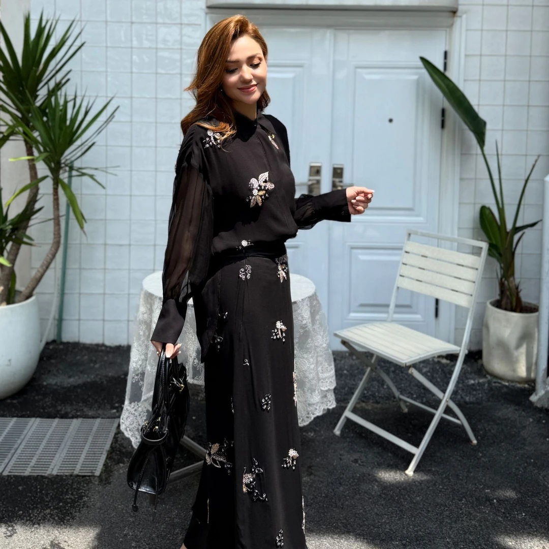 MUBINE 夏季新款高端气质重工刺绣100%桑蚕丝套装 2582