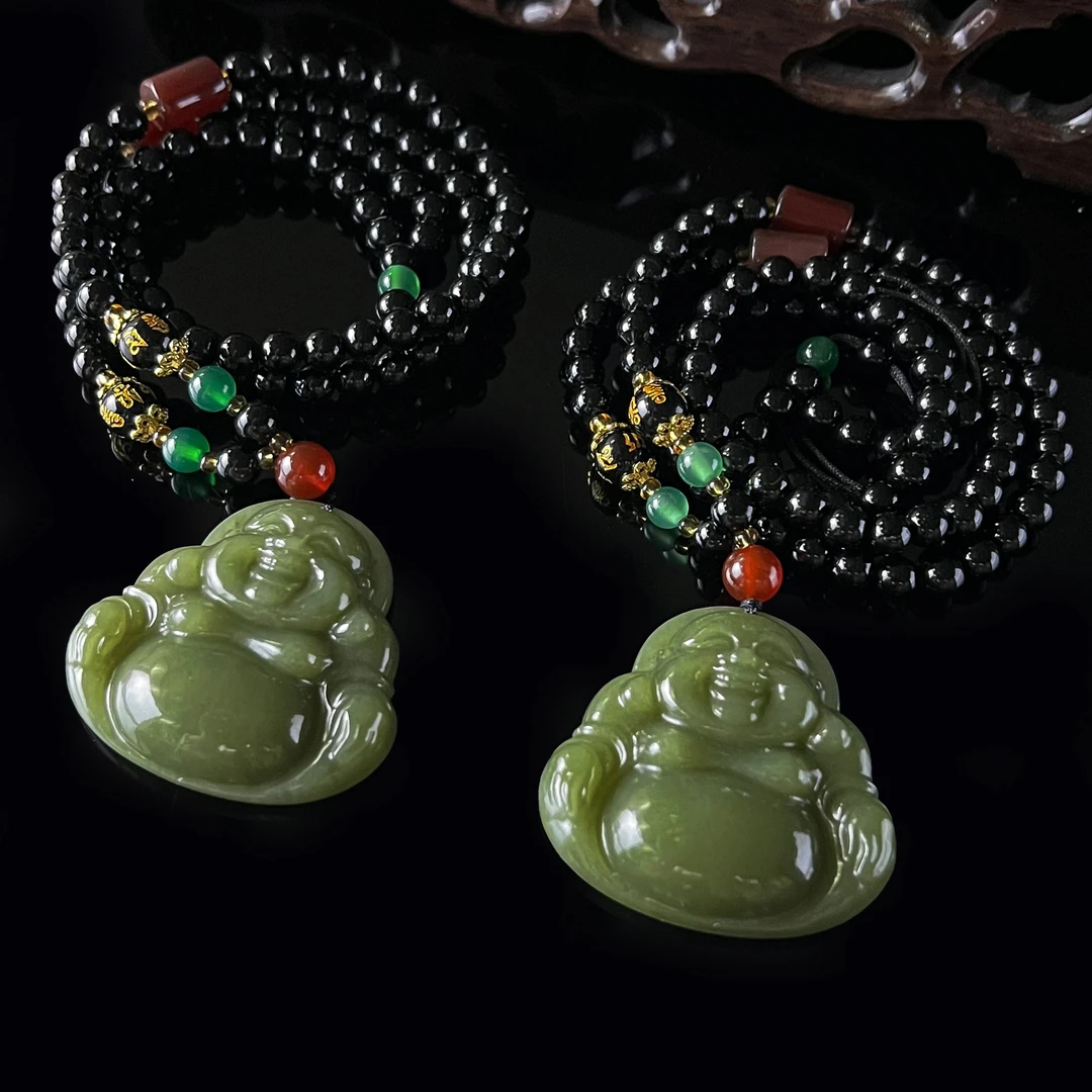 H4905高45左右-青黄和田玉佛公-配珠链-多样性发其一