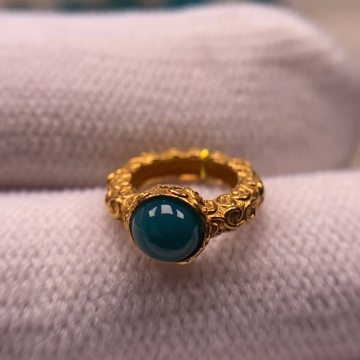 18K金镶嵌绿松石珠宝奇石卡环8-9mmAA934