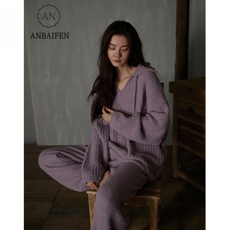 黛帕美2025年新款睡衣女秋冬季半边绒软绵长袖时尚简约家居服套装