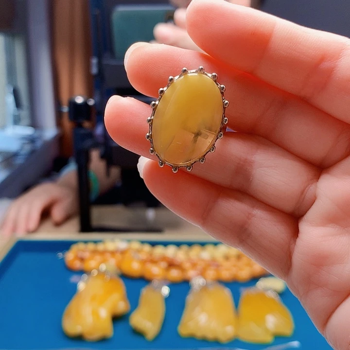 银S925镶嵌琥珀手链波兰设计款琥珀蜜蜡