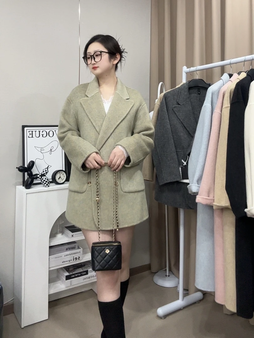 【幸子专属】新款双面呢大衣女短款枪驳领双排扣显瘦宽松8501