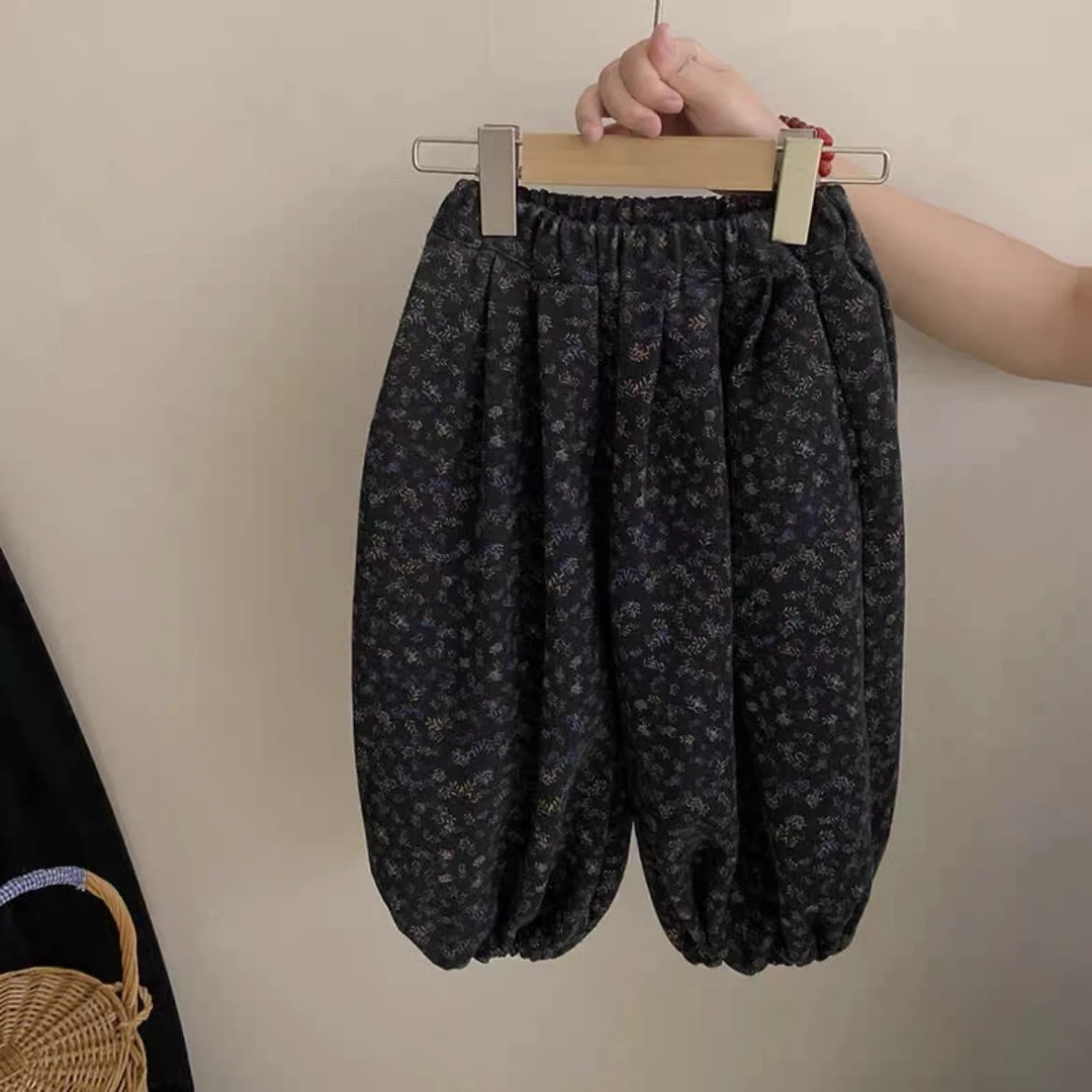 25冬女童竖条加绒萝卜裤宽松双层面料儿童宝宝弧形长裤