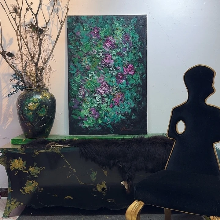 带灯款高端手绘油画餐厅画