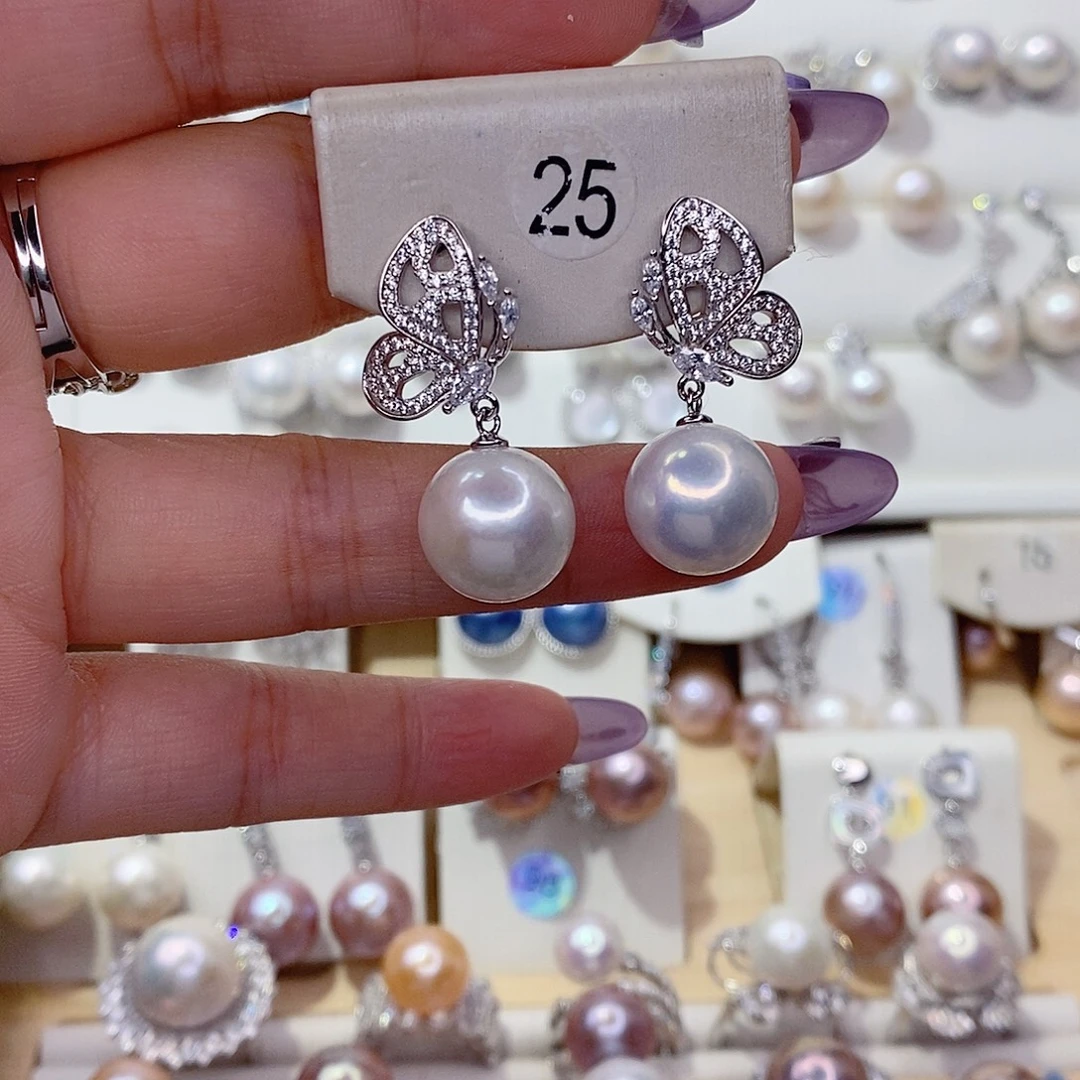 盐***人耳饰银S925镶嵌淡水珍珠