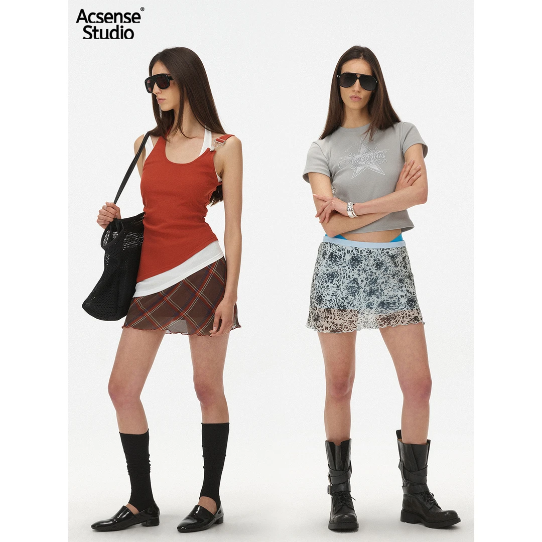 ACSENSE STUDIO 精致混搭 真丝波浪边印花裙裤