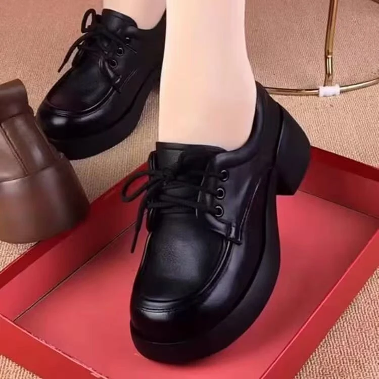 2025春秋新款英伦风小皮鞋厚底百搭单鞋圆头妈妈鞋