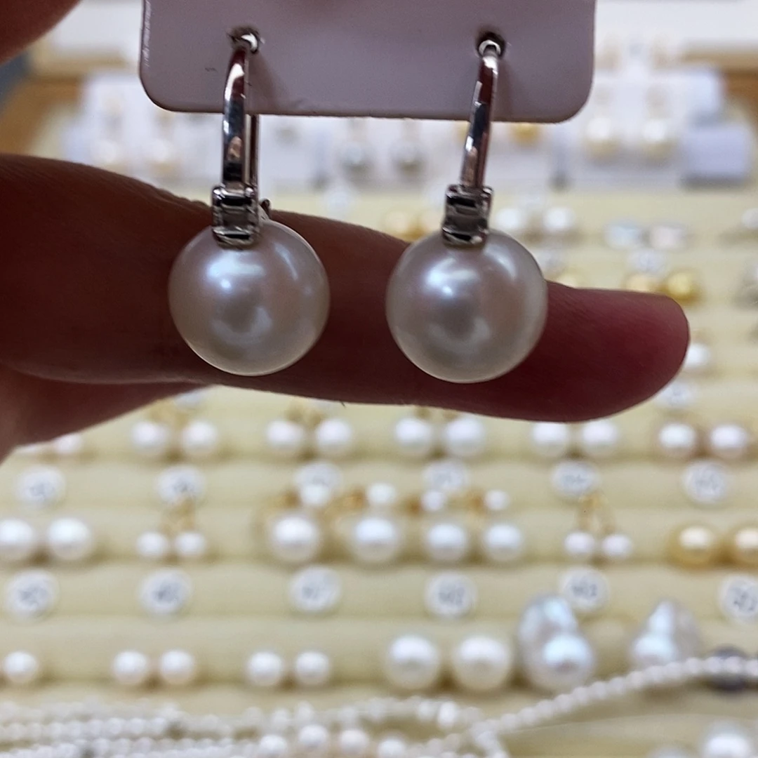 银S925镶嵌耳饰淡水珍珠12+茶壶