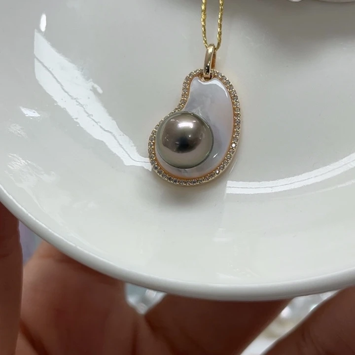 银S925镶嵌吊坠(不含链)海水珍珠8-9mm26号