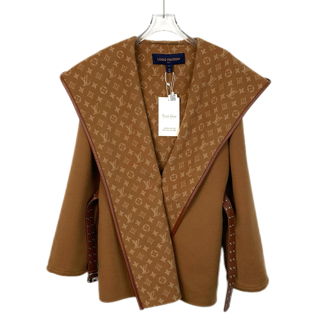99新 LouisVuitton/路易威登 H13366 棕色内里老花大衣34XXS码