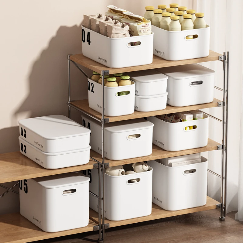 杂物桌面收纳盒带盖置物篮零食宿舍桌面化妆品储物日式塑料整理盒