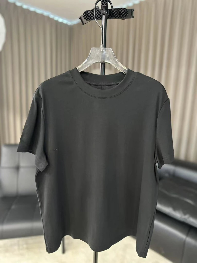 【柳青女装】2025春季新款圆领拼接净版纯色简约黑舒适上衣短袖T