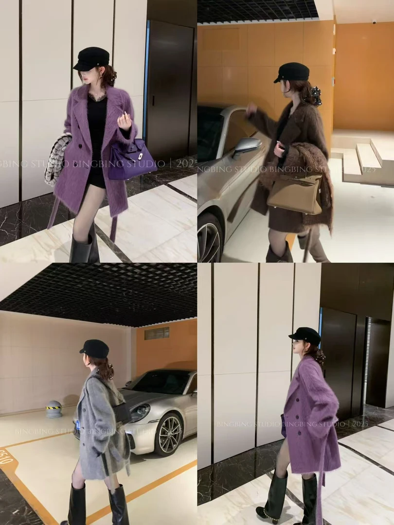 冰冰「紫色恋人」大衣预BBQ5DY7161气质网红轻奢时尚女士设计师