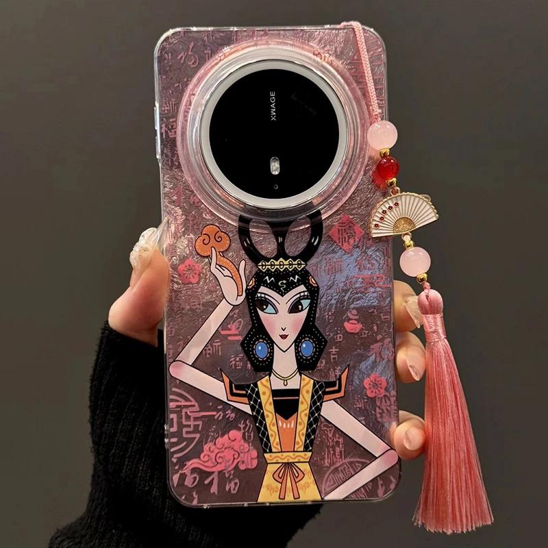 粉底百福图如意蛇精适用华为mate70pro手机壳新款彩绘pura70冰川