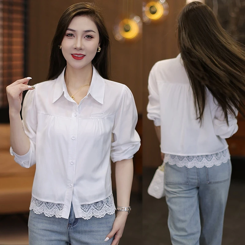 花边衬衫女新款2025年宽松休闲时尚洋气夏季上衣显瘦百搭短款衬衣