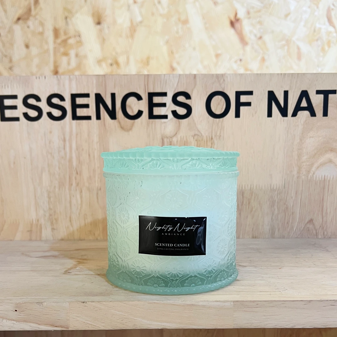 薄荷色繁花海棠纹大容量香薰蜡烛杯350g