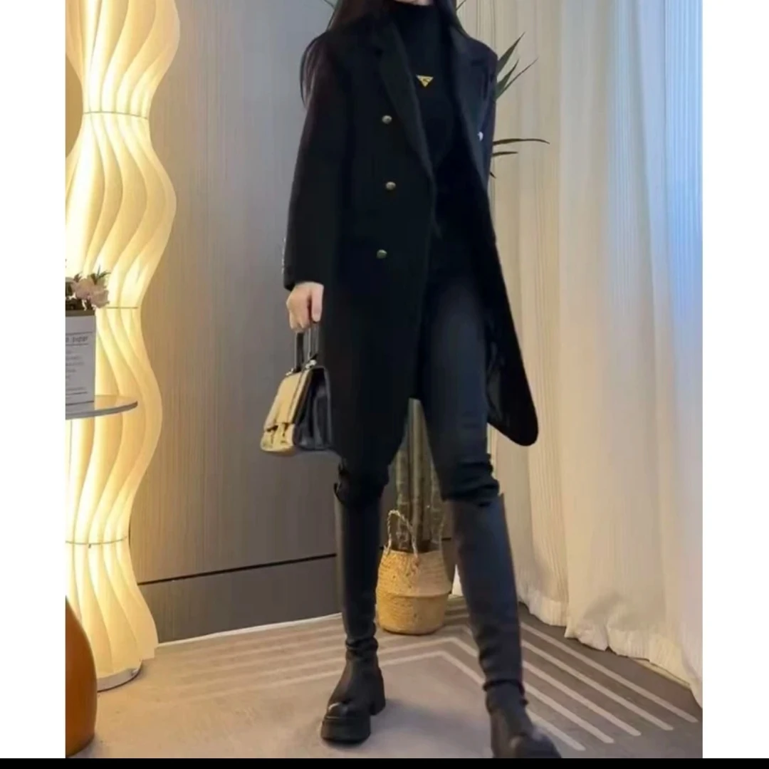 时尚百搭冬季中长款气质显瘦斜纹大衣女士外套