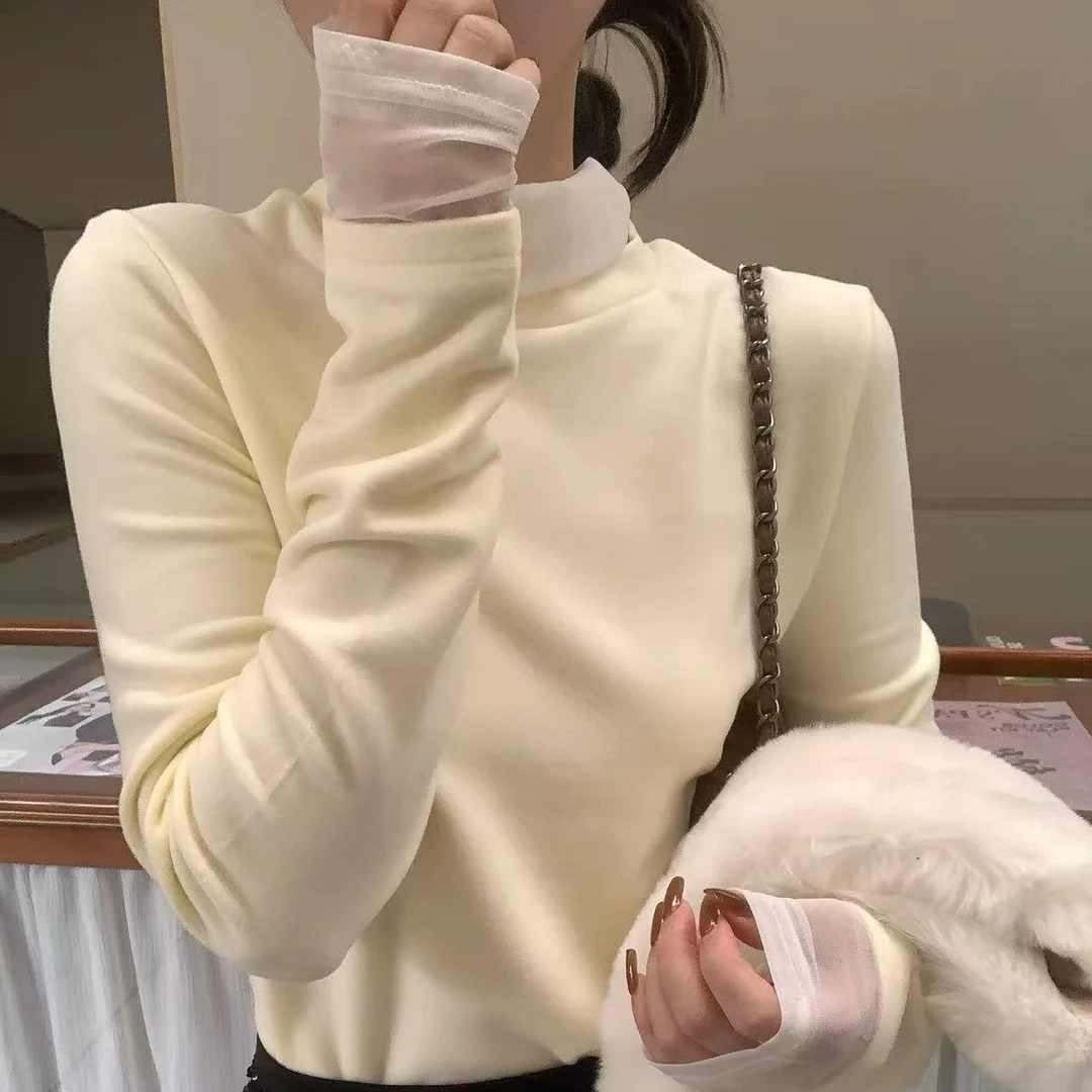 2752韩系网纱拼接长袖打底