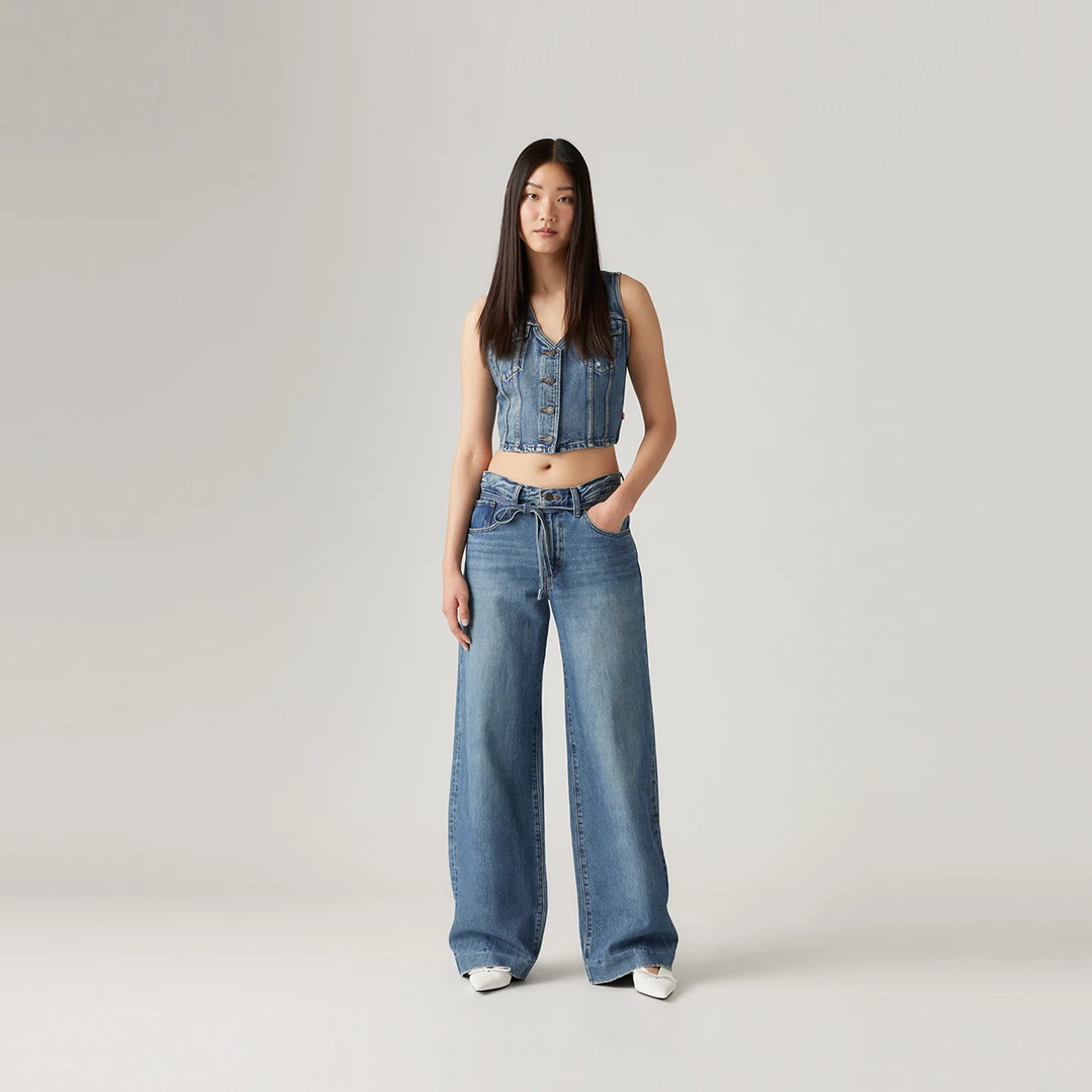 Levi's李维斯女士STRAIGHT阔腿宽松直筒休闲腰部系带可调节牛仔裤