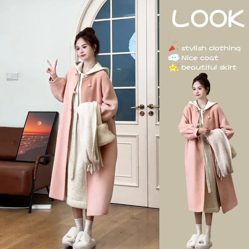 温柔慵懒风毛呢外套女2024秋冬新款休闲宽松中长款大衣气质感女装