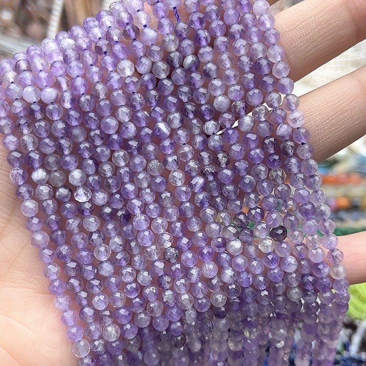 未镶嵌玛瑙/玉髓珠宝半成品一条4mm左右薰衣草紫晶刻面