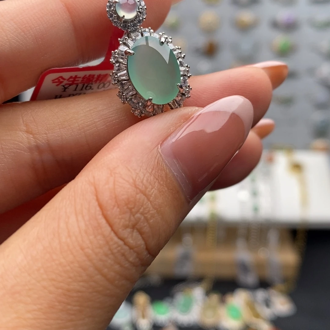 翡翠银S925镶嵌戒指天然翡翠