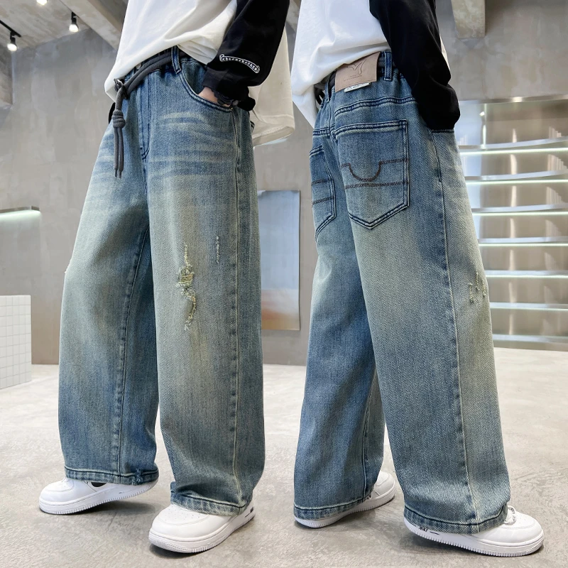 男童牛仔裤春秋款2025新款韩版男孩韩版直筒宽松春夏装潮流长裤