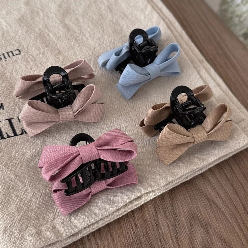 韩系布艺蝴蝶结公主头抓夹女高级感2025新款发夹头饰鲨鱼夹子发卡