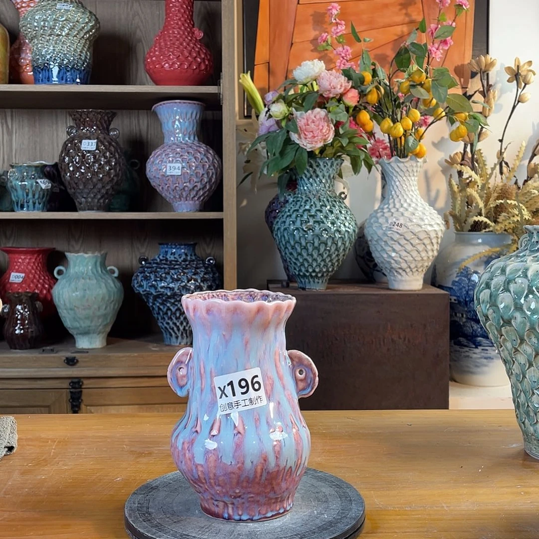 摆件陶瓷花瓶高18口5瑕疵