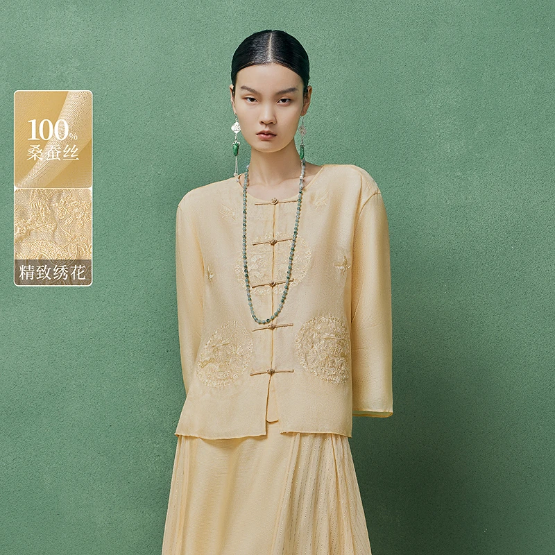 生活在左桑蚕丝衬衣绣花传统国风气质宽松2025春夏新品1952099