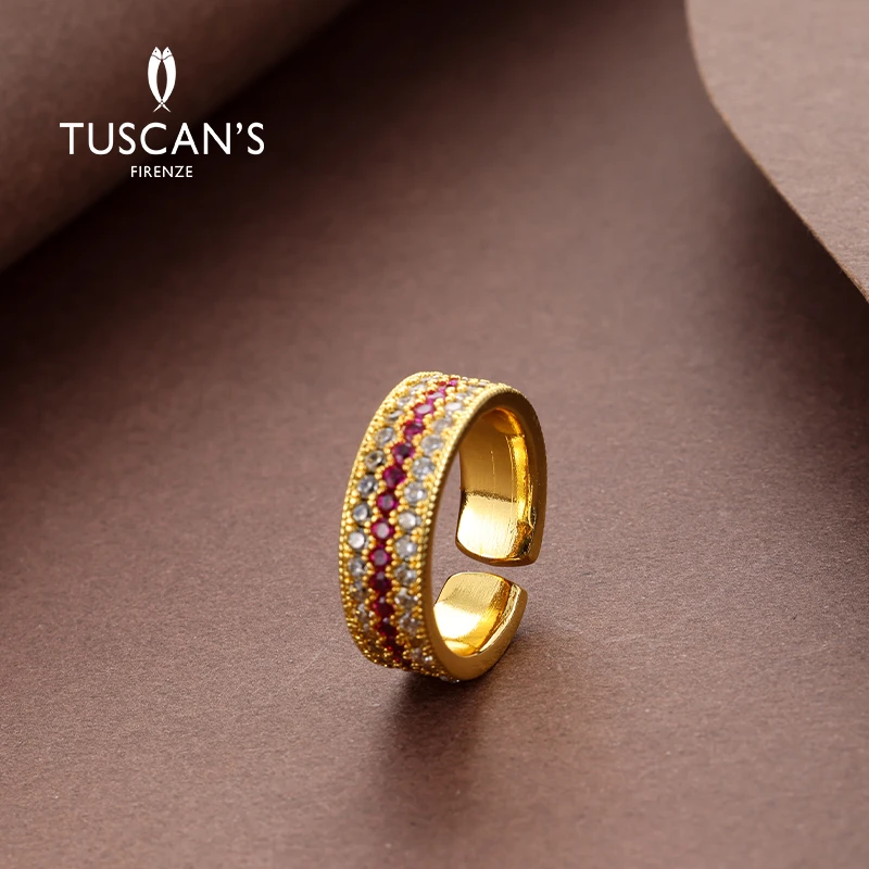 TUSCAN'S 铜合金合成锆石戒指 气质复古精致彩色时尚戒指时代双鱼