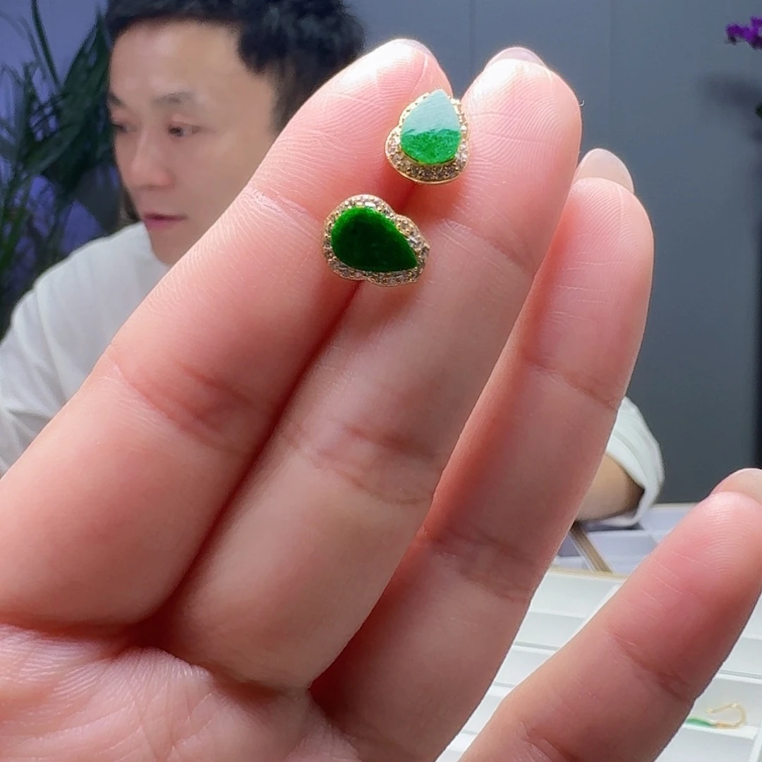 翡翠银S925镶嵌耳饰多样性发货其一