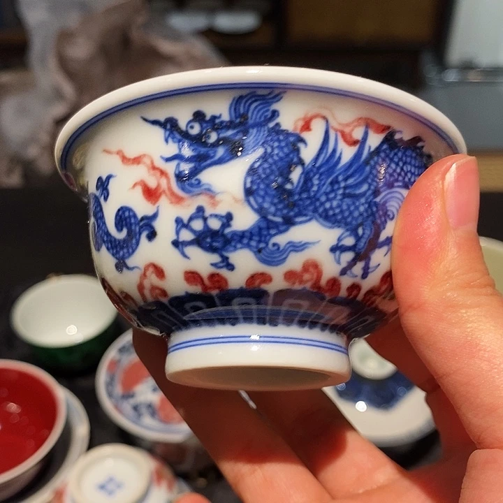 陶摆件小压手龙杯