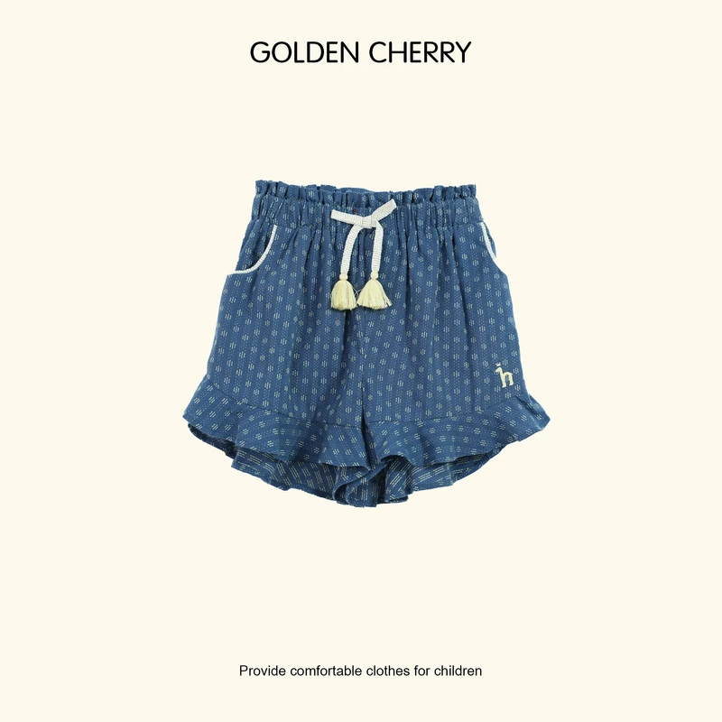 8【Golden cherry】小童h小标蓝色系绳波点休闲短裤285127
