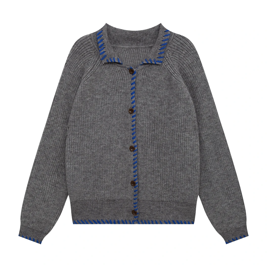 慵懒风撞色毛衣外套女冬季宽松显瘦百搭软糯针织上衣