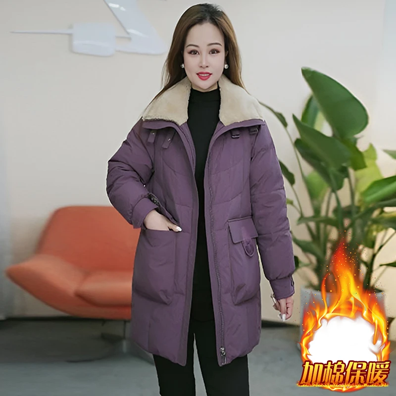 时尚气质棉服女2025年冬季新款休闲加厚保暖宽松中长款显瘦外套潮