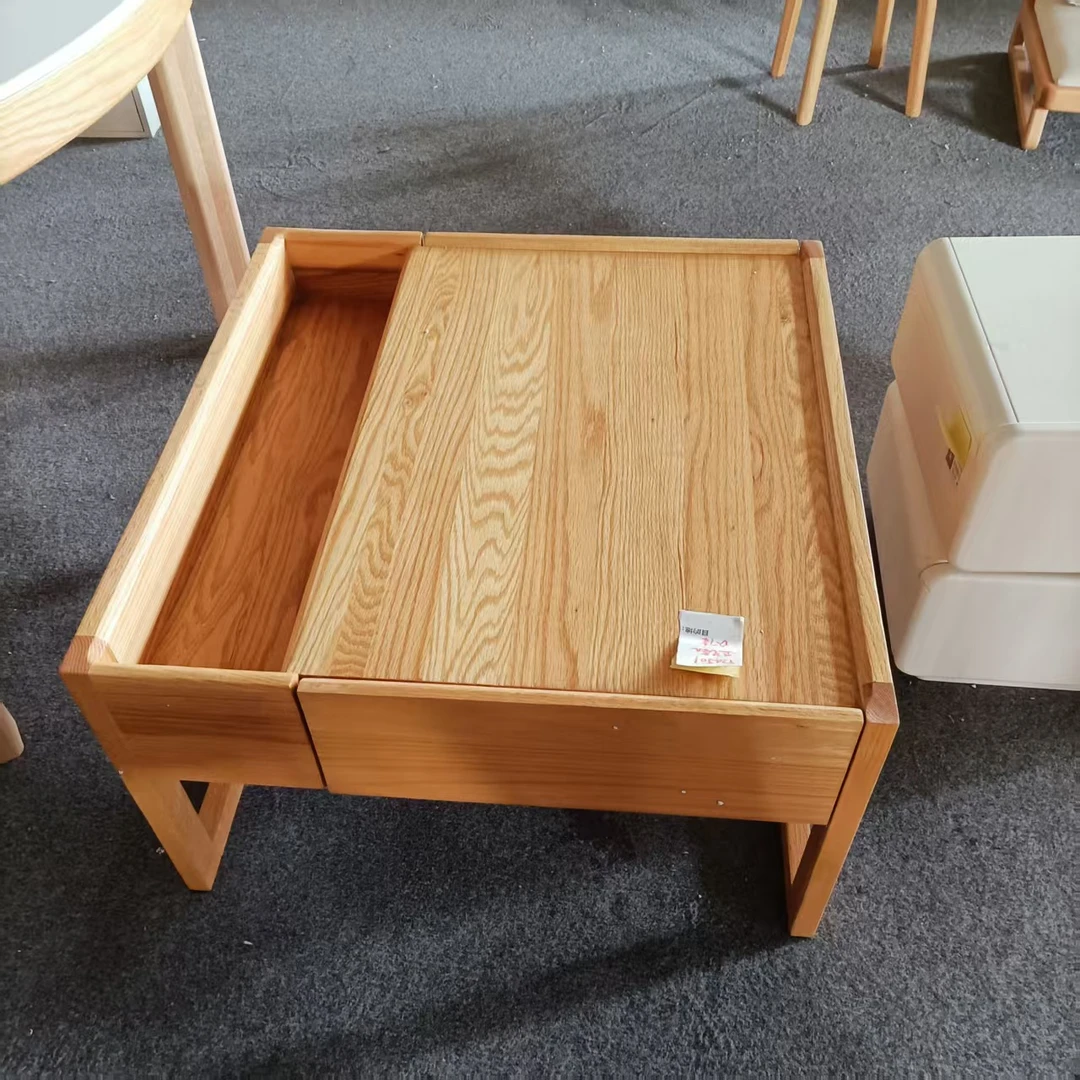 700*700*420MM瑕疵款红橡木原木色双抽方茶几小饭桌客厅家用北欧